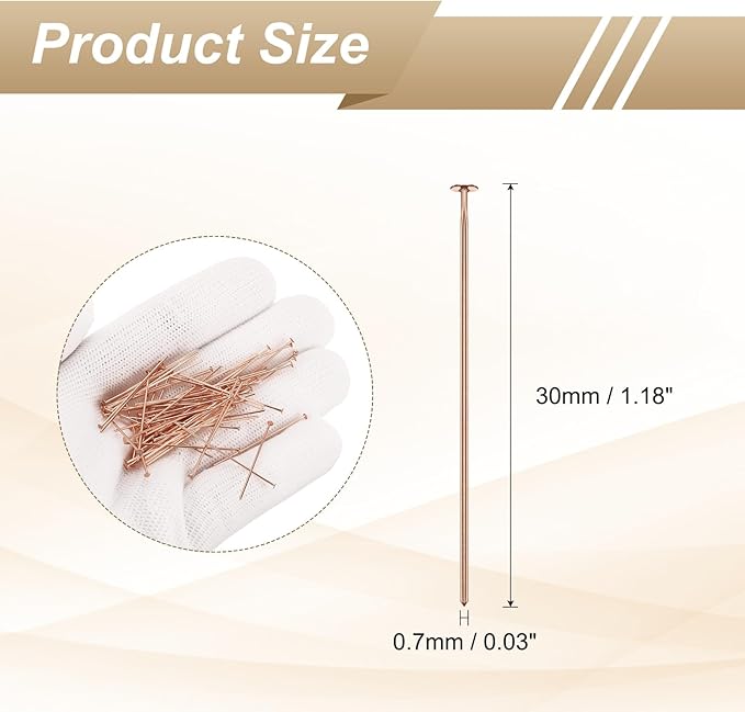 HARFINGTON 100pcs Flat Head Pins 1.18" 30mm Needles Bulk for Earring Pendant Necklace Bracelet Charm Jewelry Making Findings DIY Craft, Rose Gold