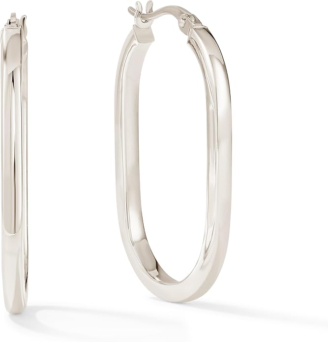 Gold Oval Tube Hoop Earrings for Women – High Polish Finish, Lightweight Hollow Design, 10K or 14K Real Gold