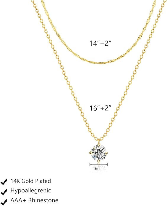 Luxval Diamond Pendant Gold Necklace for Women，Dainty 18k Gold Plated Choker Necklaces Simple Gold Jewelry Gifts for Women Girls