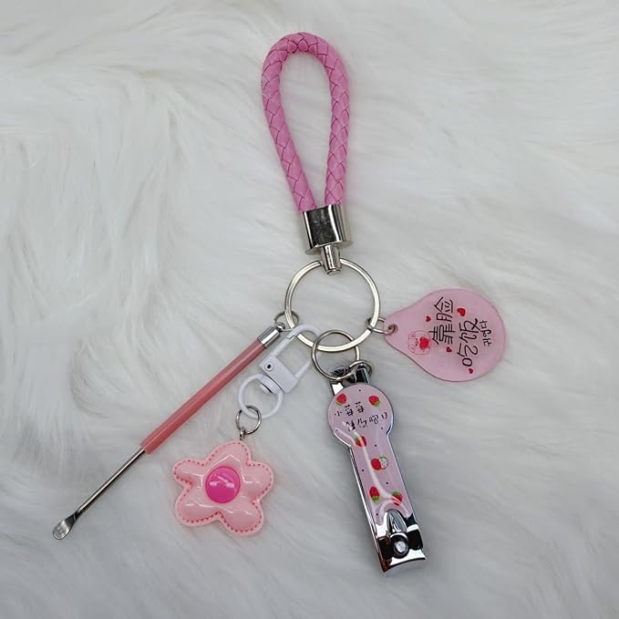 Cute Keychain with Nail Clipper Ear Pick for Women Girls Cute Key Chain Wristlet Cartoon Keychain Lanyard
