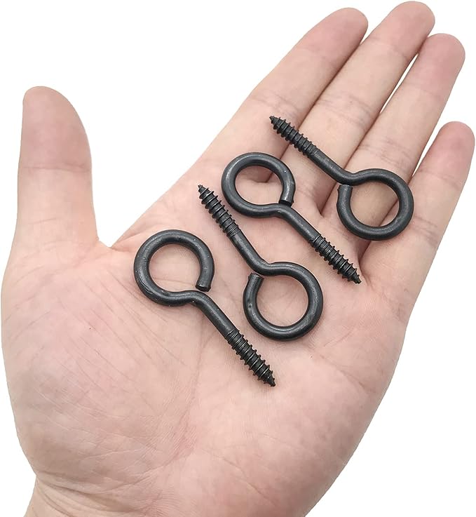 Screw Eyes, 2 Inch Metal Eye Hook, Zinc Plated Self Tapping Screw Hooks Ring, Eyelet Screws Black 30 Pcs