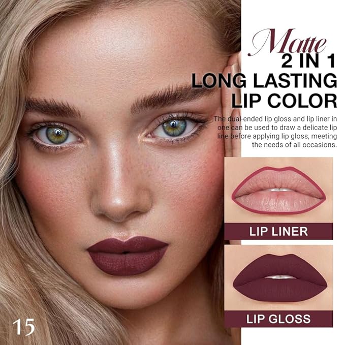 evpct 1Pcs Dark Oxblood Red Matte Lip Liner and Liquid Lipstick Stain Makeup Set for women, Red Long Lasting Smudge Proof vampire makeup Lipstick labiales matte mate larga duracion listip 24 hours