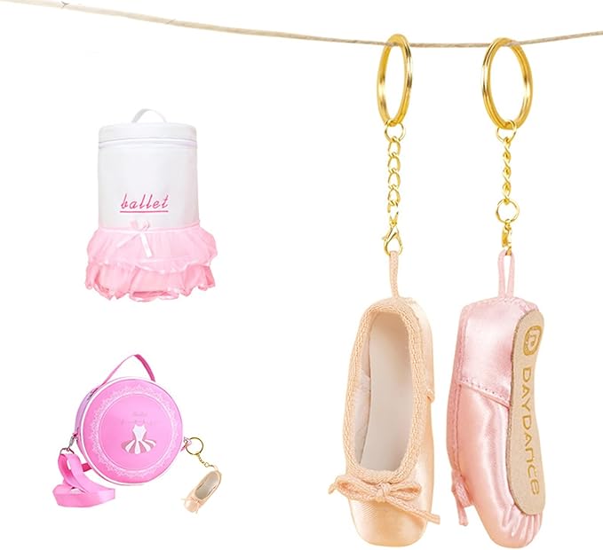 BIBABLYKE Mini Ballet Shoes Keychain Pointe Shoes Keyrings Handmade Pointe Shoe Charm Bag Penddant Gift for Dance Lovers