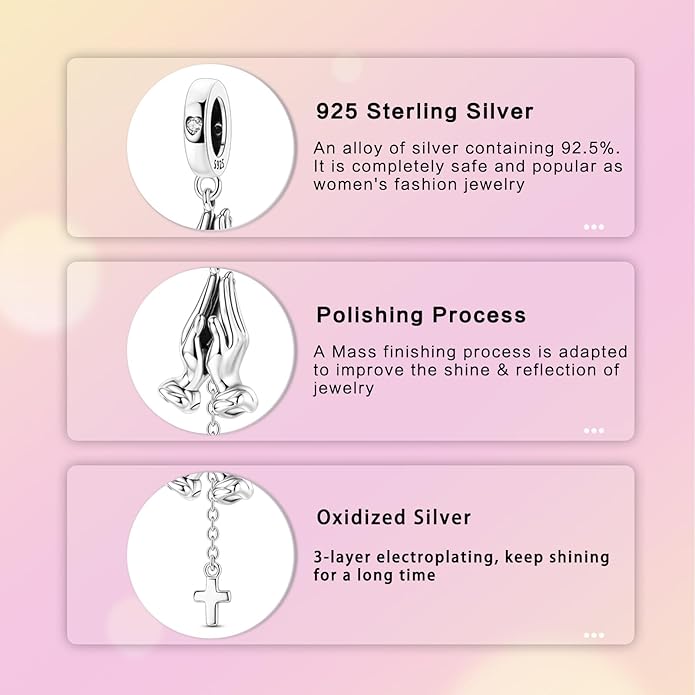 Hamsa Hand Dragon Bible Cross Prayer Charm 925 Sterling Silver Charms Fits Women's Charm Bracelet and Necklace Bead Charms Jewelry Gifts for Sister Friend