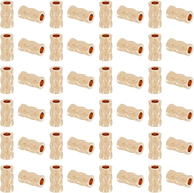 BENECREAT 50Pcs 14k Gold Filled Twist Crimp Beads, Brass Crimp Tube Beads for DIY Jewelry Making Findings, 0.23x0.12Inch, Hole: 1.6mm