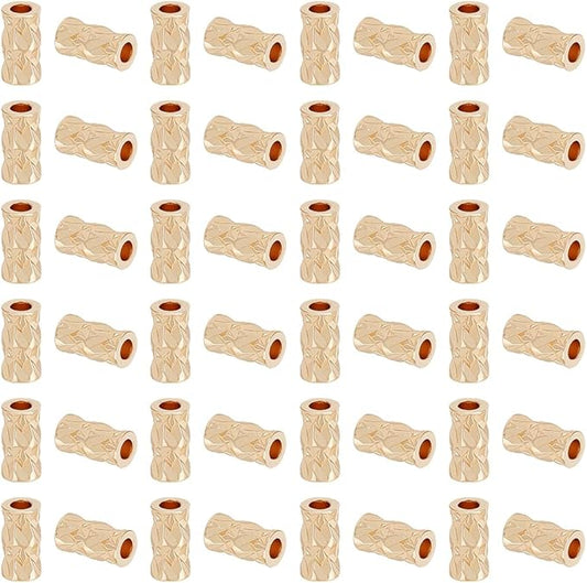 BENECREAT 50Pcs 14k Gold Filled Twist Crimp Beads, Brass Crimp Tube Beads for DIY Jewelry Making Findings, 0.23x0.12Inch, Hole: 1.6mm