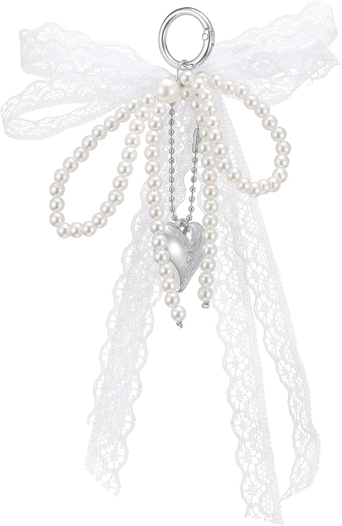 Pearl Bow Keychain Cute Y2k Lace Bowknot Keychain Coquette Aesthetic Accessories Bag Purse Handbag Backpack Charm