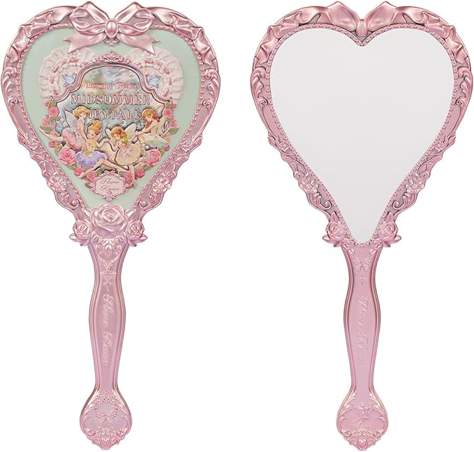 Flower Knows Midsummer Fairytales Hand Mirror,Vintage Heart Handheld Mirror,Fancy & Pretty Princess Handheld Mirror with Long Handle,Gift for Girls & Women(Tea Menthe)