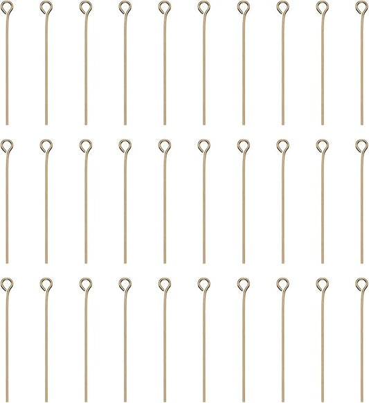 HARFINGTON 100pcs Open Eye Head Pins 1.38" 35mm Mini Metal Wire Eye Pins Beading Small Needles Bulk for Earring Pendant Necklace Bracelet Charm Jewelry Making Findings, Champagne Gold