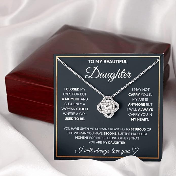 To My Beautiful Daughter Necklace from Mom & Dad | Cubic Zirconia Pendant with Heartfelt Message Card & Gift Box | Daughter Birthday, Graduation, Christmas Jewelry Gift from Parents