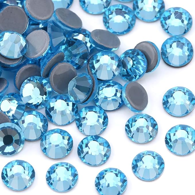 Hot Fix Crystal Flatback Rhinestones Glass Diamantes Gems 4.0mm(16ss 1440pcs, Aquamarine)