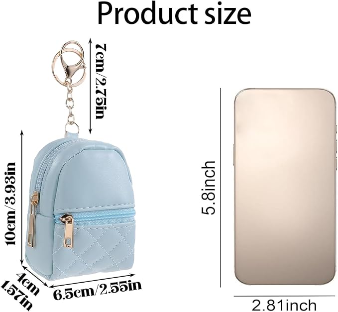 1 Pc Blue Mini Backpack Keychain for Women,Cute Small Cosmetic Bag,PU Leather Makeup Bag Key Pocket Lipstick Bag Card Holder Data Cable Organizer Zipper Pouch