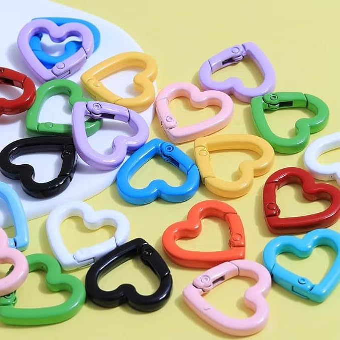 20mm Heart-Shaped Spring Keychain Clips-Zinc Alloy Carabiner Hooks,Trigger Snap Clips,Key Ring Hooks for Bags,Purses,Handbags-DIY Craft Buckles,Valentines Day Accessories,6 Random Colorful Mixed Alloy
