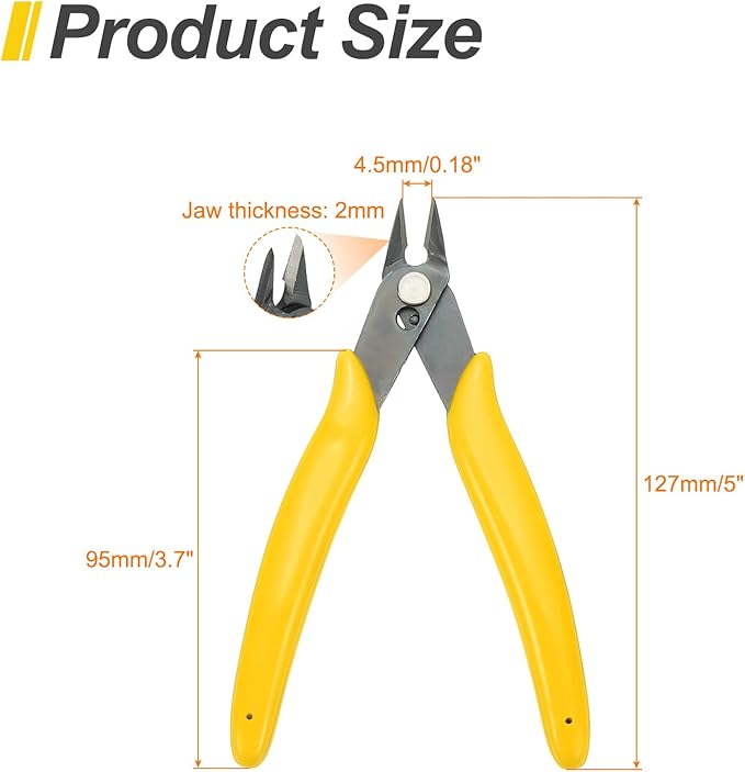HARFINGTON 2pcs 5" Flush Cut Pliers Small Precision Wire Cutter Side Cutter Diagonal Cutting Pliers for Jewelry Model Electronic 3D Print, Yellow