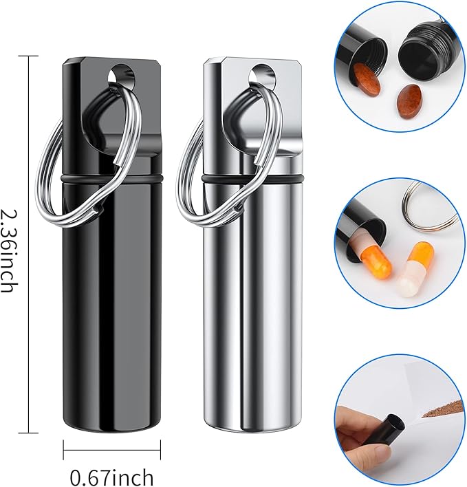 Small Portable Pill Box Keychain (5 Pack), Aluminium Alloy Mini Pill Organizer Case Container for Purse,Waterproof Metal Pill Holder Medicine Bottle for Outdoor Camping Travel