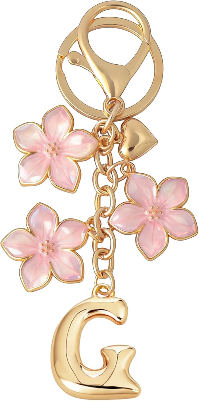 Snycler Bubble Initial Keychain Graceful Flower for bags car remote–A-Z Letter Charms for Women