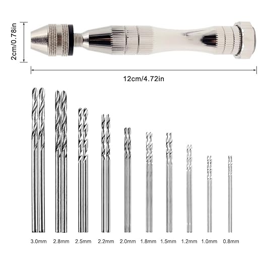 Hand Pin Vise with 20 Pcs Drill Bits, FineGood Precision Hand Drill Rotary Tool with Mini Twist Drill Bits Set for Resin Casting Molds, Jewelry Wood Plastic Making