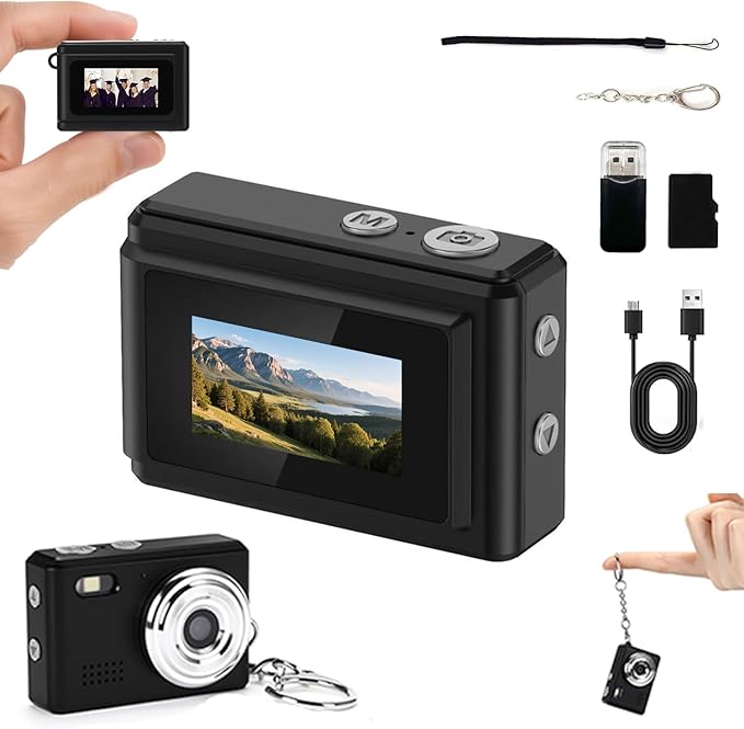 Mini Digital Camera Keychain Tiny Pixel Hd 1080p Retro Keychain Camera Micro Portable That Works Camera for Travel Study Recording (Black 64G)