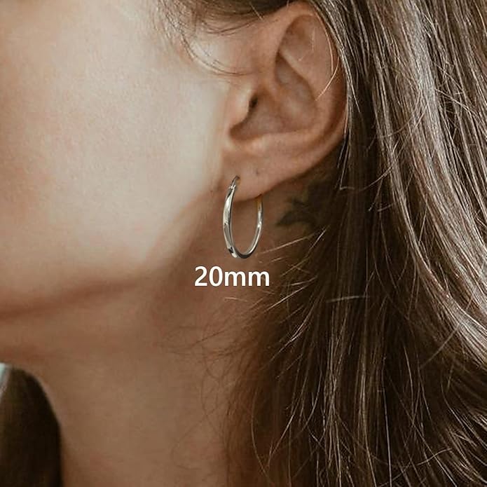 Hayoso 18K Gold Plated Hoop Earrings - 925 Sterling Silver Hoop Earrings Womens Hypoallergenic Hoops | Square Tube Hoop Earrings for Women 15mm/20mm/30mm/40mm