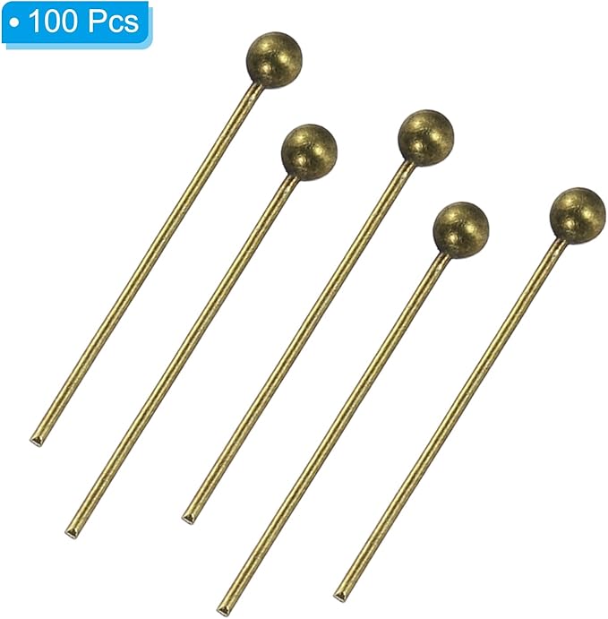 PATIKIL 100Pcs Bronze Ball Head Pins Jewelry Making 24 Gauge 16mm Wire Head Pins Brass Round Ball Head Pins Metal End Head Pins for DIY Craft Necklaces Bracelets Earrings