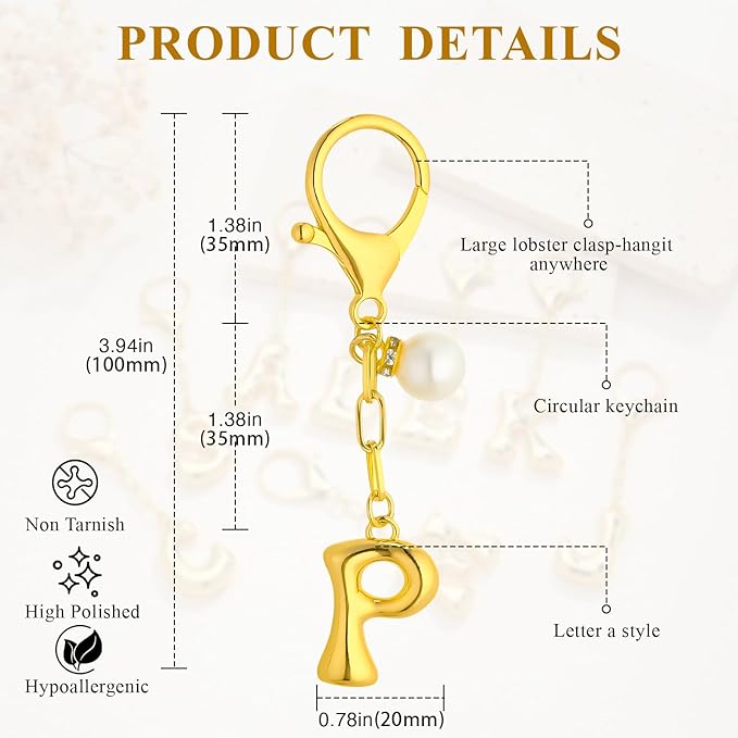 VICKHU Gold Plated Bubble Initial Letter Cute Keychain for Women Car Key Purse Decorative Keyring Handbag Charms Fashion