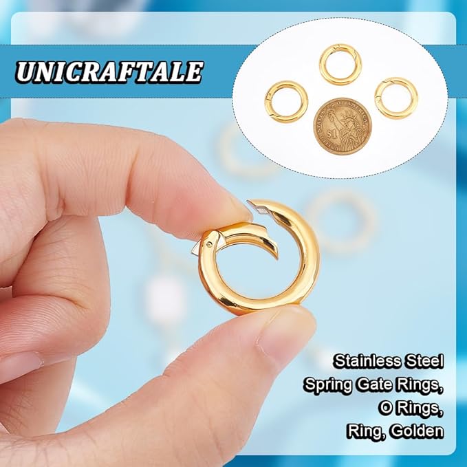 UNICRAFTALE 3Pcs 20.5mm 7 Gauge Spring Gate Rings 201 Stainless Steel Snap Clasps Round Carabiner Clips Snap Hooks Spring Keyring Buckle Clasps for Bag Purse Shoulder Strap Key Chains