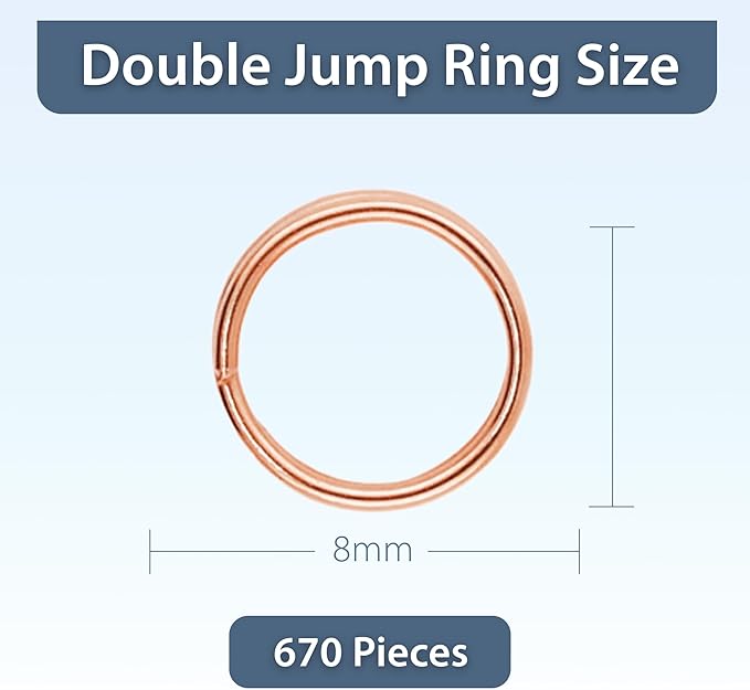 Mandala Crafts 8mm Rose Gold Colored Double Jump Rings for Jewelry Making - 670 Pcs Small Split Key Rings Set for Crafts, DIY Keychains, and Accessories