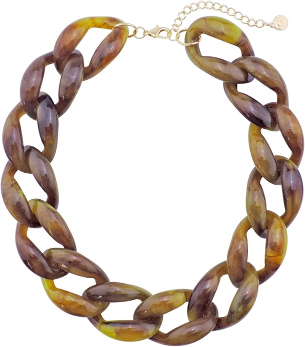 Firstmeet Chunky Acrylic Necklace Smooth Chain Link Cool Statement Choker Cuban Style Jewelry Gift for Women