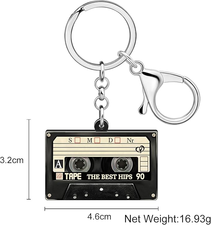 WEVENI Retro Acrylic 80s 90s Cassette Tape Keychains for Women Teen Girls Birthday Vintage Themed Party Accessories Charms