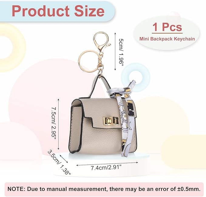 PATIKIL Mini Backpack Keychain, Cute Coin Purse Keychain PU Leather Backpack Purse Key Chain Little Earbud Bag Keychains for Women Mini Card Data Cable Organizer, Beige
