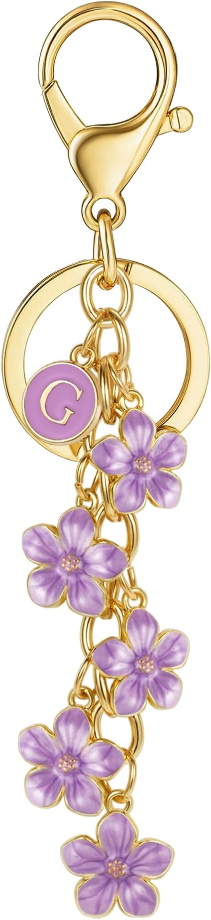 XGALBLA White Pink Black Cute Initial Letter Keychain for Women, Flower Bag Charms Enamel Keyring for Handbag Backpack