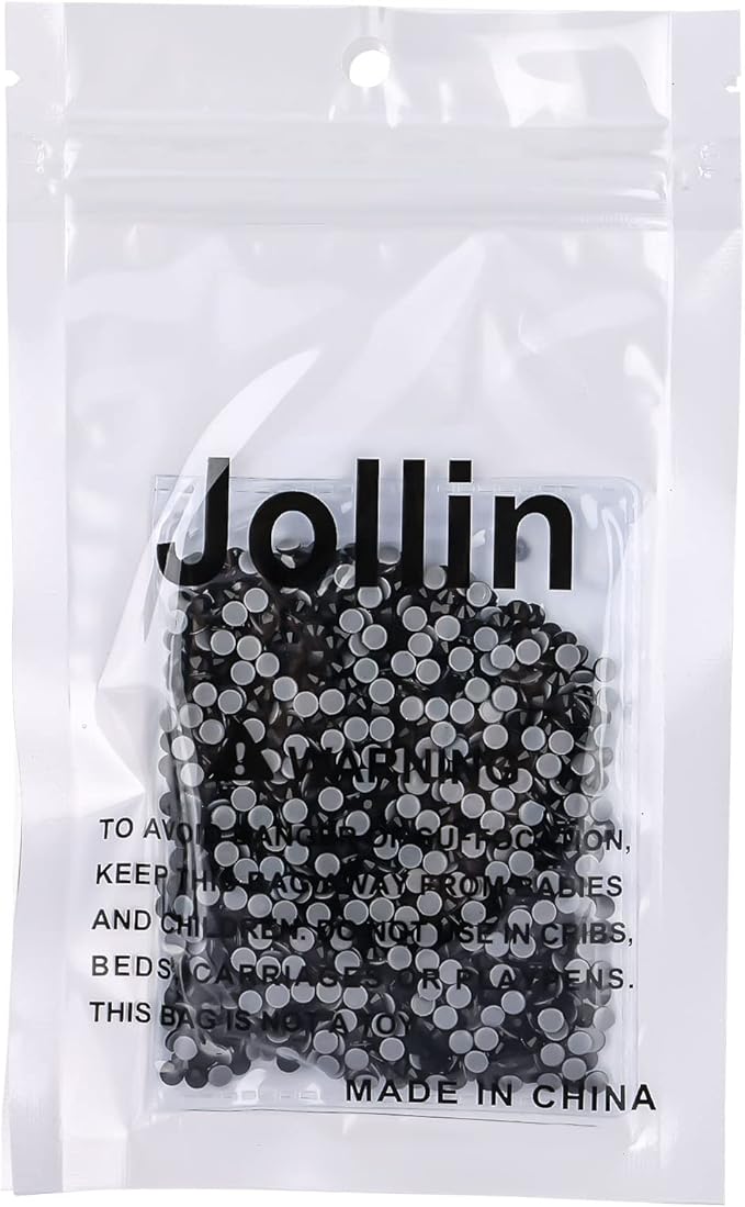 Jollin Hot Fix Crystal Flatback Rhinestones Glass Diamantes Gems 3.2mm(12ss 1440pcs, Jet)