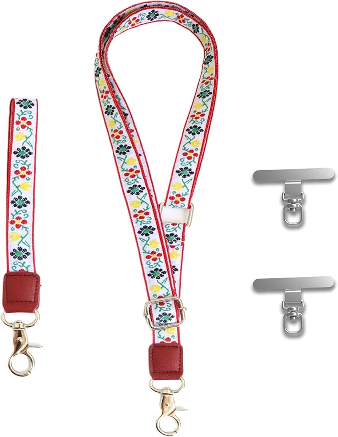 LEMEDE Wrist Keychain and Adjustable Phone Lanyard, Silver Hook Phone Crossbody Strap with 360° Rotating Phone Pads