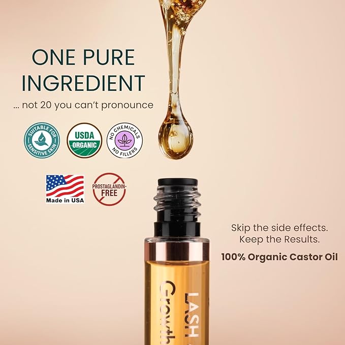 Live Fraiche Organic Castor Oil Lash Serum for Hair Growth, 100% Pure Eyebrow Eyelash Growth Serum, Cold Pressed Hexane Free (2oz Glass Bottle + FILLED Mascara Tube)