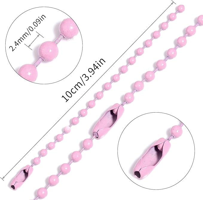 Lemonkey 100Pcs Ball Beads Chains Bulk,Pink Keychains Rings Metal Chains,4 Inch Dog Tag Metal Small Chains with Connectors for Hanging Decoration