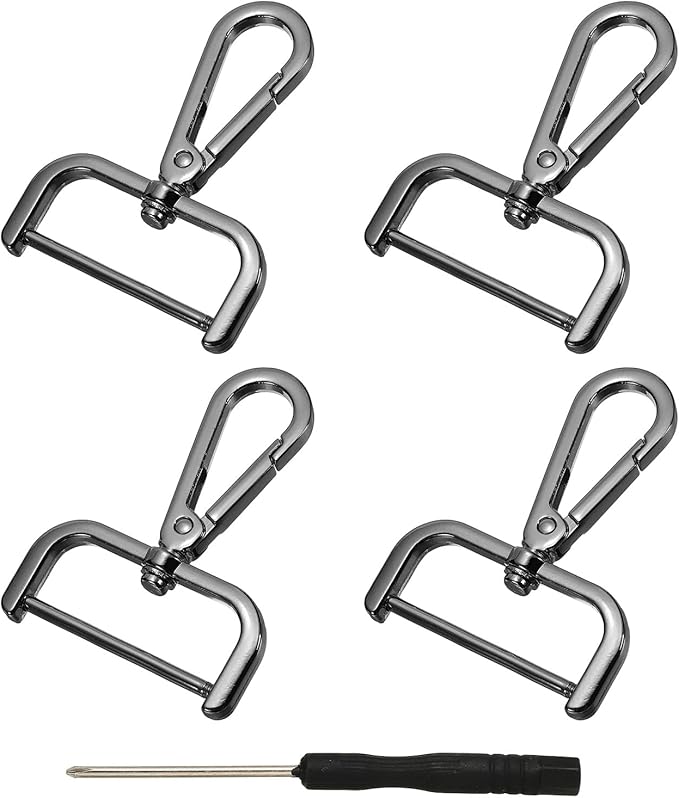 YELARXI Swivel Clasps Hook, 1-1/2 Inch ID Detachable Snap Hook W/Screw Bar D Ring Claw Clasp with Screwdriver Fit for Lanyard Bag Leather Craft Purse Hardware DIY Bag (4 Pack, Black)