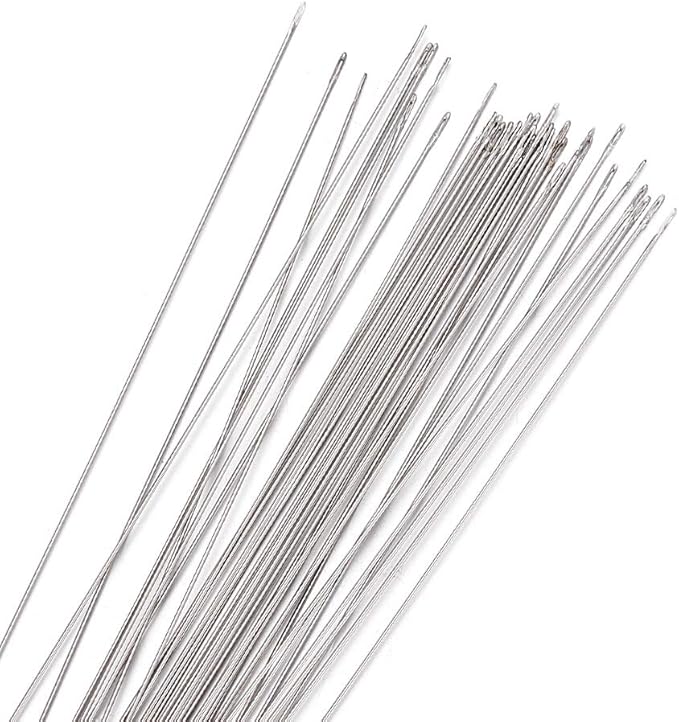 Craftdady Steel 50Pcs Steel Beading Needles 5.9 Inch Long Straight Thin Beading Embroidery Needles for Sewing Easy Threading Jewelry Making