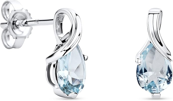 Orovi 0.40Inch 14K Gold Earrings for Women in 14K White Gold/Yellow Gold 585 with Pear-Shape Rubies/Sapphires/Emeralds/Blue Topaz/Amethysts Gemstones, Handmade Jewelry for Women, Dangle Earrings