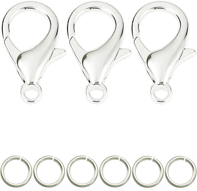 90PCs Fadeless Lobster Claw Clasps (10mm) & Jump Rings for Jewelry Making, Necklace Bracelet Findings & Supplies (Silver Plated)