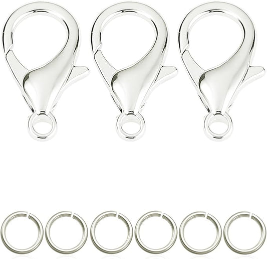 90PCs Fadeless Lobster Claw Clasps (10mm) & Jump Rings for Jewelry Making, Necklace Bracelet Findings & Supplies (Silver Plated)