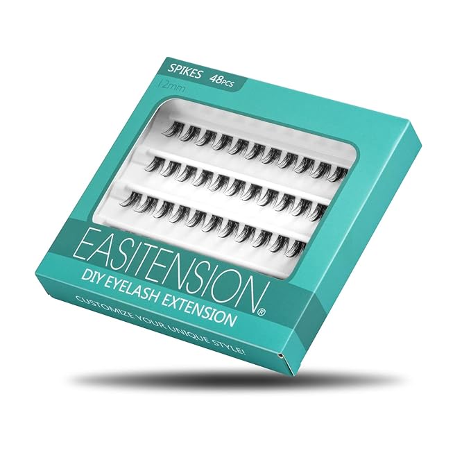 DIY Eyelash Extension, 3D Effect Glue Bonded Band Individual Lash 48 Clusters Volume Lashes Set, Home Eyelash Extension, C curl Lashes Pack 14MM-Spikes-48 Clusters