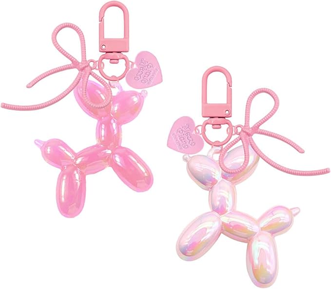 Dreuyet 2Pcs Jelly Balloon Dog Keychains Kawaii Cute Bag Purse Charms Key Chain with Bow Y2K Aesthetic Accessories