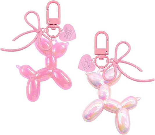 Dreuyet 2Pcs Jelly Balloon Dog Keychains Kawaii Cute Bag Purse Charms Key Chain with Bow Y2K Aesthetic Accessories
