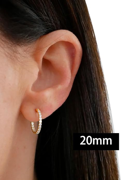 Wyyxl Womens Diamond Hoop Earrings, 20/25/30mm Small Hoop Sterling Silver Based Hypoallergenic Huggie Stud, Sparkle Moissanite 5a Cubic Zirconia Earings Jewelry for Woman Daily Party Wear
