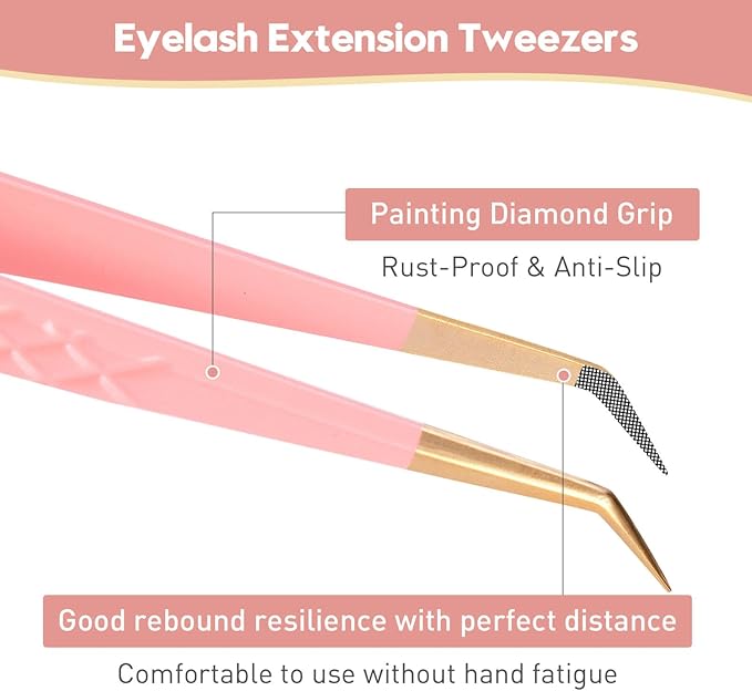 Ms.Queen Lash Tweezers for Eyelash Extensions,5Pcs Precision Fiber Tip Grip Curved 45 90 Degree Boot volume Tweezers Set
