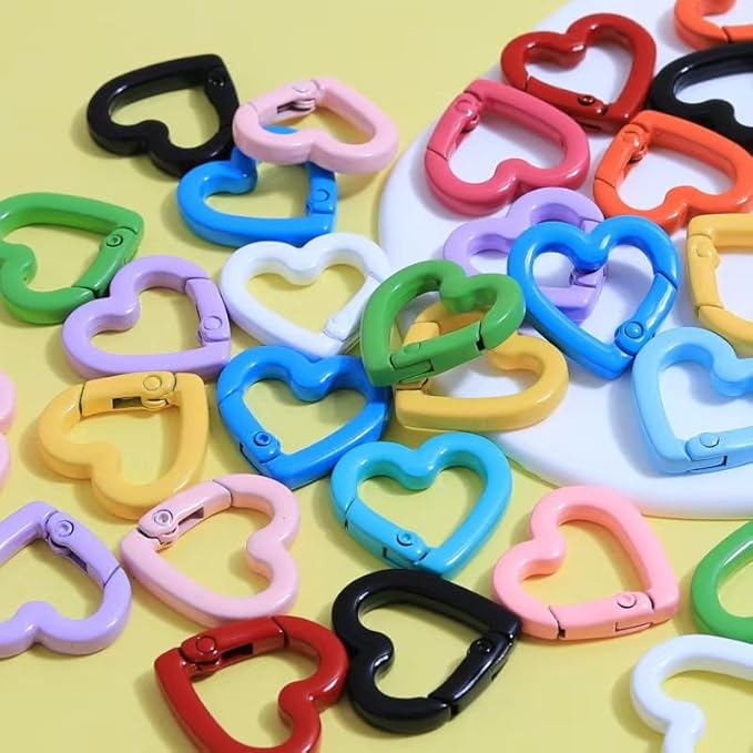 20mm Heart-Shaped Spring Keychain Clips-Zinc Alloy Carabiner Hooks,Trigger Snap Clips,Key Ring Hooks for Bags,Purses,Handbags-DIY Craft Buckles,Valentines Day Accessories,6 Random Colorful Mixed Alloy