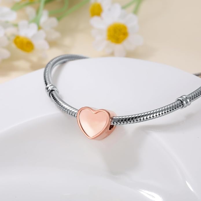 LONAGO 925 Sterling Silver Personalized Photo Charm Fit Compatible for Bracelet Necklace Customized Heart Round Shape Picture Bead
