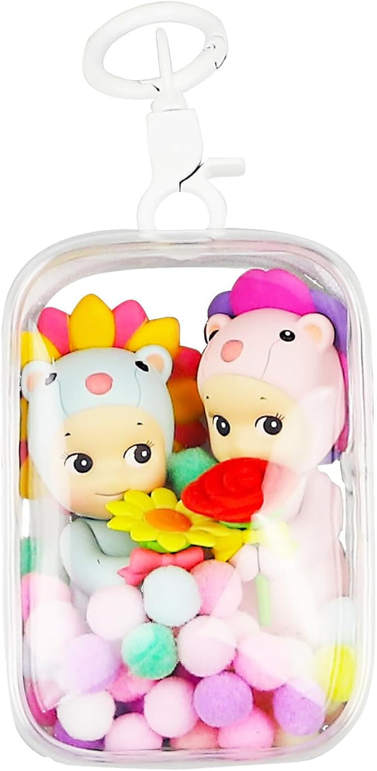Clear Figure Display Bag with Keychain, Portable Small Doll Storage Bag Hanging Blind Box Organizer Zipper Closure, Dustproof Collectibles Display Case for Showing Off Blind Boxes, Mini Figures