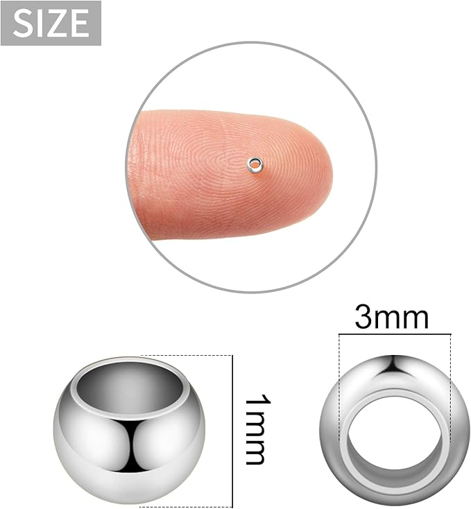 Hicarer 1200 Pieces Crimp Beads Metal Round Spacers Stopper Beads Clamp Ends for DIY Necklace Bracelets Jewelry Making Supplies