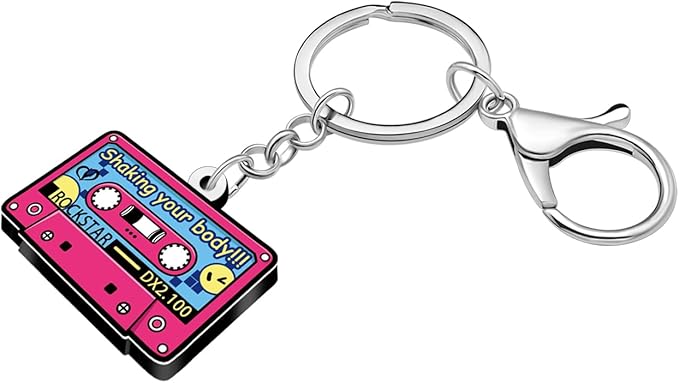 Acrylic 70s 80s 90s Colorful Retro Cassette Tape Keychain Hip Hop Pink Key Ring Charm For Women Music Themed Party Gift